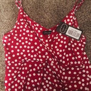 Red Dot Printed Ruffle Midi Dress
